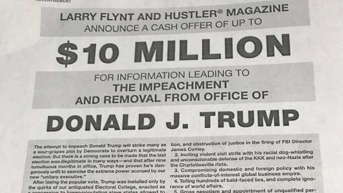 Flynt Plans to Offer $10M for Trump's Impeachment, Removal