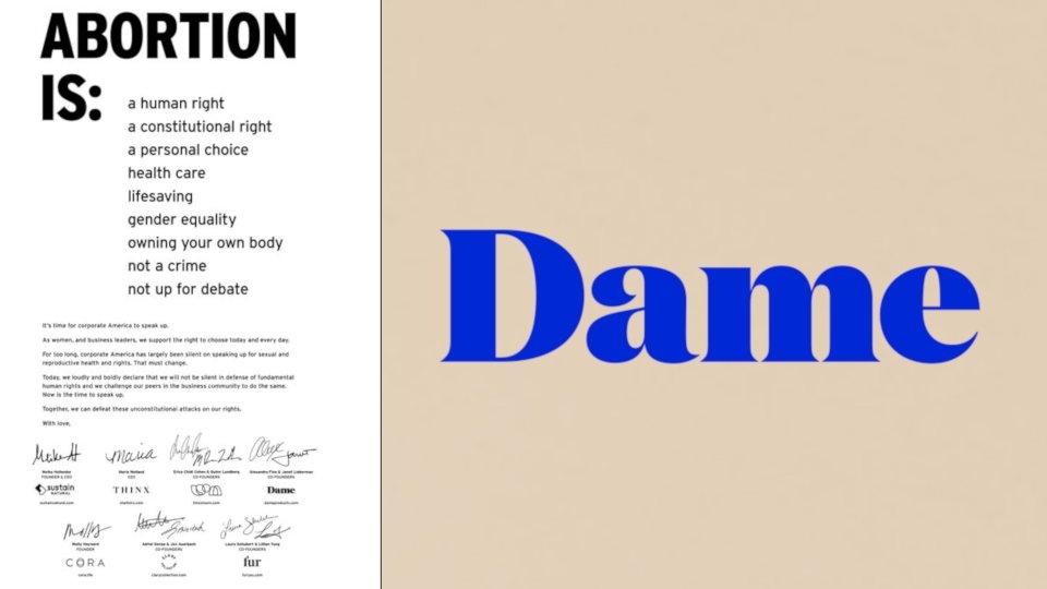 Dame Products Counters Abortion Ban With NY Times Open Letter 
