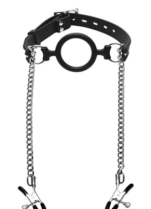 Master Series - Mutiny Silicone O-Ring Gag with Nipple Clamps