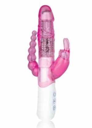 Slim Double Penetration Rabbit With Vibrating Anal Beads - Pink