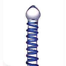 Blue Spiral Glass Dildo