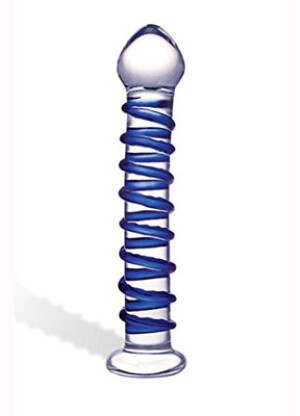 Blue Spiral Glass Dildo