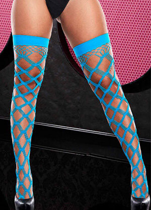 Neon Diamond Net Thigh High Stockings