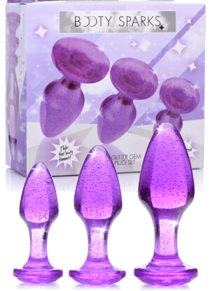 Booty Sparks Purple Glitter Gem Anal Plug Set