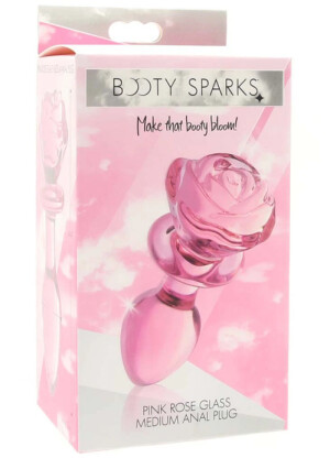 Booty Sparks Pink Rose Glass Anal Plug Medium