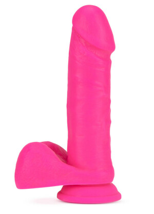 Neon Pink 7.5 Inch Silicone Dual Density Cock with Balls 