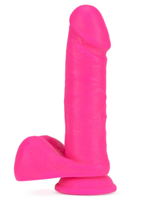 Neon Pink 7.5 Inch Silicone Dual Density Cock with Balls