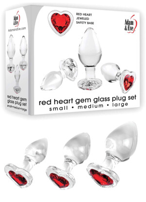 Adam & Eve Red Heart Gem Glass Plug Set