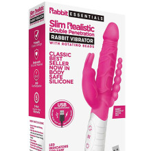 Rabbit Essentials Slim Realistic Double Penetration Rabbit Vibrator With Rotating Beads 