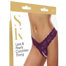 Baci Lace & Pearls Crotchless Thong 