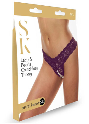 Baci Lace & Pearls Crotchless Thong