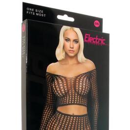 Long Sleeve Fishnet Crop Top & Mini Skirt Set