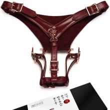 Wine Red Leather Forced Orgasm Wand Massager Harness Belt 