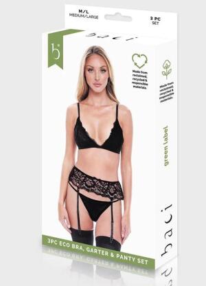 Baci 3PC Eco Bra, Garter and Panty Set